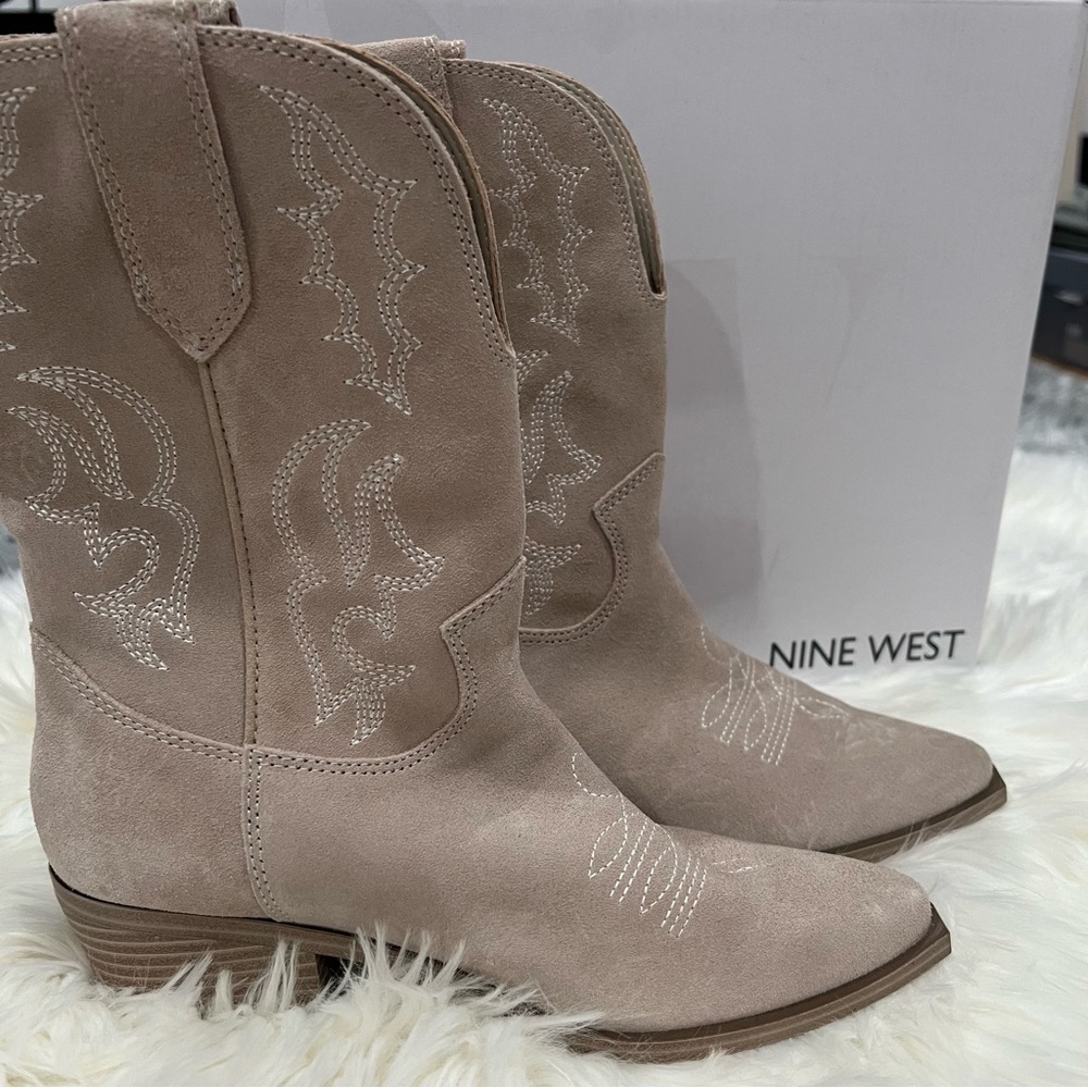 Nine West Grey Taupe western cowboy Heeled Boots - Picture 7 of 10